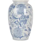 Clayre & Eef Vaas Ø 17x27 cm Wit Blauw Keramiek Vogels op Takken