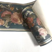 Rasch Engelse bloemen behangrand klassiek oud groen