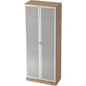 Hjh OFFICE PRO SIGNA K 6100G SG - Walnoot/Zilver Hoogte van de map | 5 OH met knop Kast met matglazen deuren