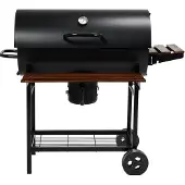 LUND - Houtskoolbarbecue met Deksel - Rooster 71x34.5cm - Zwart