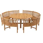 Lesli Living Tafel teak ø180 met 4x ronde parkbank
