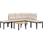 vidaXL 5-delige Loungeset met kussens gepoedercoat staal zwart