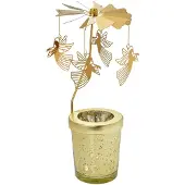 Clayre & Eef Waxinelichthouder Ø 8x17 cm Goudkleurig Glas Engelen