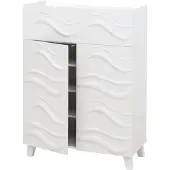 Mendler Ladekast -N86, buffetkast, 3D-golfmotief push-to-open deuren 107x76x36cm ~ wit