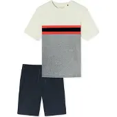 Schiesser Pyjama lang ' Casual Nightwear ' crème / donkerblauw / grijs / rood
