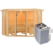 Karibu | Alcinda 2 Sauna met Dakkraag | Kachel 9 kW Geïntegreerde Bediening