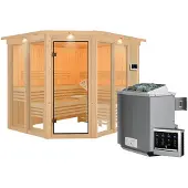 Karibu | Ainur 3 Sauna met Dakkraag | Biokachel 9 kW Externe Bediening