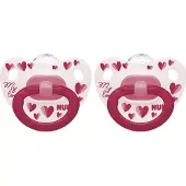 Nuk Classic | My Love | siliconen fopspenen | 2st. set | roze- rood | 0-6 maanden