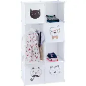 Relaxdays kinderkast - modulair - 7 vakken - kledingstang - speelgoedkast kinderen - wit
