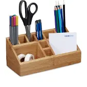 Relaxdays Pennenbakje bamboe, bureau organizer, pennen houder, hout bruin 10 vak