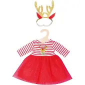 Heless Kerstjurk met haarband rendier, maat 35-45 cm
