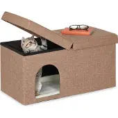 Relaxdays kattenhuis opvouwbaar - zitbankje met kattenholletje - grote kattenmand poef