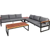 Mendler Tuinset -L26, tuinlounge loungeset zitgroep bank, aluminium acaciahout MVG-gecertificeerd ~ donkergrijs