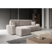 Meubella - Prudence - Hoekbank 3-zits met chaise longue - Beige - Ribstof - Universeel
