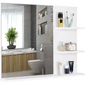 Kleankin badspiegel met 3 opbergvakken, wandspiegel, spiegelkast, badkamer, MDF