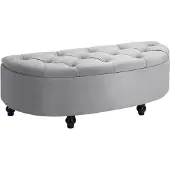 HOMCOM HOMdotCOM Bank met opbergruimte kist opbergbox velvet touch rubber hout grijs