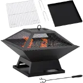 Outsunny vuurkorf met vonkenbescherming, grillrooster, vuurkorf en vuurplaats voor barbecues