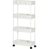 HOMCOM HOMdotCOM keukenwagen met 4 schappen, 3 flexibele haken, 4 wielen, 40 cm x 19 cm x 90 cm, wit