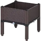 Outsunny Verhoogd bed, plantenbak met afwateringsgaten, bloembak in rotan-look, PP, bruin 845-290