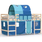 vidaXL Kinderhoogslaper met tunnel 90x190 cm massief grenenhout blauw