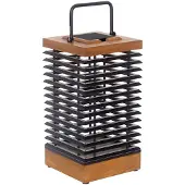 LES JARDINS LED-lantaarn op zonne-energie Tekura, teak/grijs, 46,5 cm dimbaar, hout licht, Hout, Solar buitenverlichting