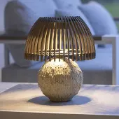 LES JARDINS LED tafellamp Alba, grijs/beige, hoogte 41 cm dimbaar, hout donker, Steen, Solar buitenverlichting