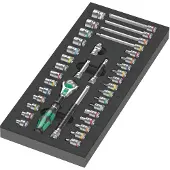 Wera 9720 Schuimrubberen inlegplaat, 8000 A Zyklop ratelset 1/4", 1, 37-delig (zwart/grijs, ratel- en doppen set, in schuimrubberen inlegplaat voor werkbankwagen)