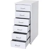 MCW Ladekast op wielen, stalen kast, 69x28x41cm 6 laden ~ wit