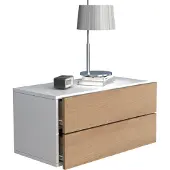 Hioshop UsalL60 nachtkastje wandmontage 2 laden wit, eik decor.