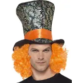 Smiffys Mad hatter hoed met haar (multicolor / oranje)