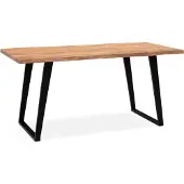 Wohnling Eettafel 160x80x76 cm, massief acaciahout / metaal. Eettafel met boomrand, keukentafel, massief met U-poten in zwart. Houten tafel, eetkamertafel