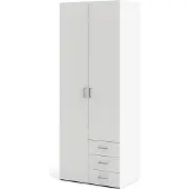 Ebuy24 Space kledingkast 201x78x50cm, 2 deuren, 3 lades wit.