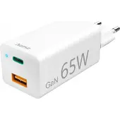 Hama snellader USB-C 65W, USB-C PD, USB-A QC, wit - 201643