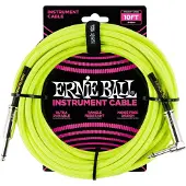 Ernie Ball Braided - Instrumentkabel - Jack Recht/Haaks - 3 Meter - Neon Geel/Zwart - Dubbelgeleider - Gevlochten Mantel