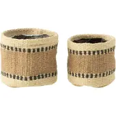 J-Line Set van 2 mand rond+band jute naturel/beige xs/s