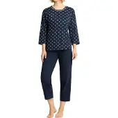 Hajo dames pyjama blauw met 7/8 broek | Maat 52/54