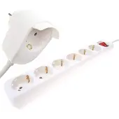 REV Stekkerdoos met 7 contacten (6+1) en schakelaar / wit - 2 meter