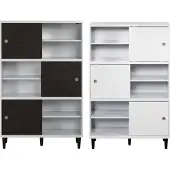 Ebuy24 Evolution wandkast 3 deuren, 6 planken wit, zwart.