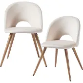 En.casa Eetkamerstoelen 'Karijoki', set van 2, bekleed met fluweel, metalen poten, 77 x 50 x 55 cm, beige / houtlook