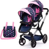 Bayer - Tweeling poppenwagen Twin Xeo, wagen, verstelbare handgreep, tas, blauw, roze, sterren