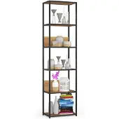 Akord Open Boekenkast, Ladderkast, Industrieel Design / Vakkenkast met 6 Planken / Opbergplank / Boekenrek Opslagrek / Zwart - Craft Eik / 50 x 192 x 32 cm