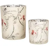 Clayre & Eef Theelichthouder Set van 2 Ø 7x8 / 10x13 cm Beige Glas Bloemen