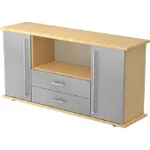 Hjh OFFICE PRO KAPA SB | Dressoir | met deuren + laden - Esdoorn/Zilver Sideboard Chrome metaal handgreep