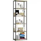 Akord Open Boekenkast, Ladderkast, Industrieel Design / Vakkenkast met 6 Planken / Opbergplank / Boekenrek Opslagrek / Zwart - Artisan Eik / 60 x 192 x 32 cm