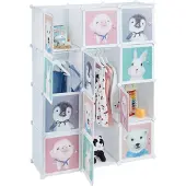 Relaxdays kinderkast - 8 vakken - deuren - 145 x 109 x 37 cm - speelgoedkast - wit