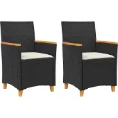 vidaXL Tuinstoelen 2 st met kussens poly rattan en massief hout zwart
