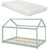 En.casa Kinderbed Cerro huisbed met matras 120x200 cm mint