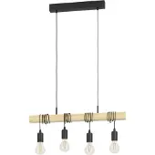 Eglo 32916 Townshend Hanglamp Staal Zwart/ Hout Bruin - 4 x E27