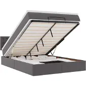 vidaXL Bed poef met matrassen en LED's 140x200cm kunstleer grijs