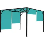 Mendler Pergola Baia, tuinpaviljoen terrasoverkapping, stabiel 6 cm stalen frame + schuifdak turkooisblauw ~ 4x4 m